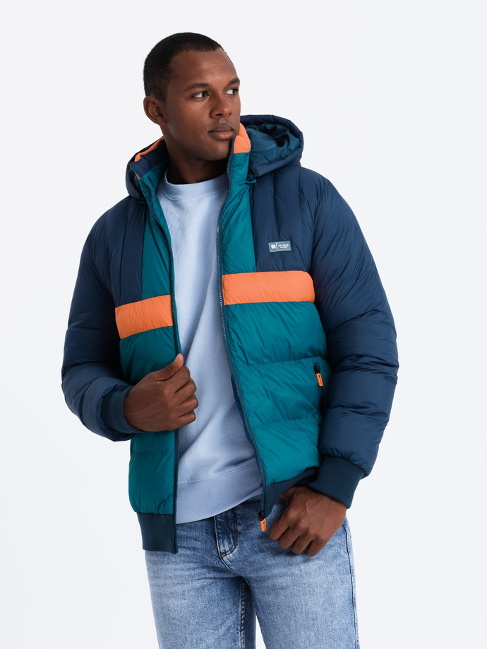 Men's sporty colorful retro jacket - navy blue and orange V3 OM-JALP-0175