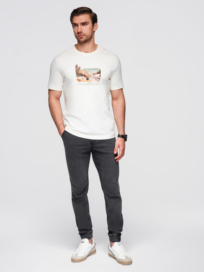 Spodnie męskie JOGGERY jeansowe z efektem sprania - szare V3 OM-PADJ-0267