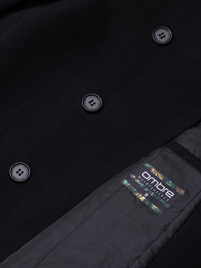 Men's coat with asymmetrical fastening - black V2 OM-COWC-0102