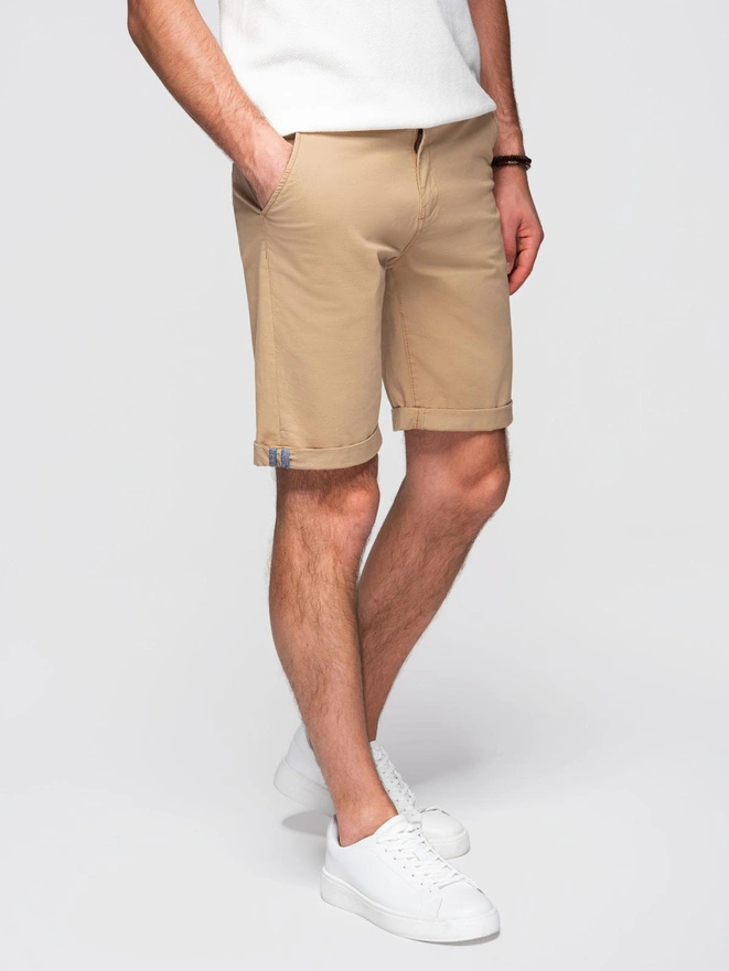 Classic men's chino shorts with rolled up leg - beige V11 OM-SRCS-0197