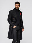Men's double-breasted wool coat with decorative appliqués - black V1 OM-COWC-0147