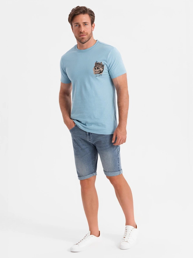 Men's cotton t-shirt with chest print - light blue V2 OM-TSPT-0167