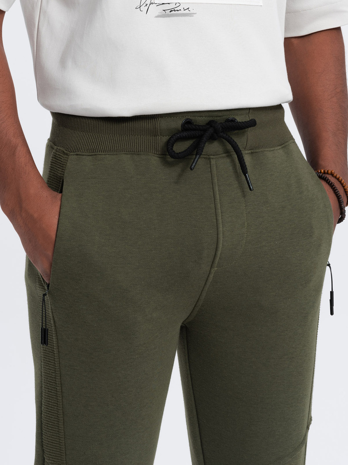 Men's sweatpants with stitching - khaki V1 OM-PASK-0137