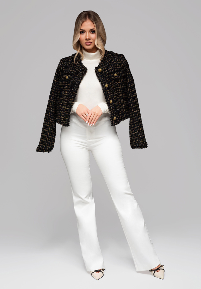 Women's jacket with wool and sequins OW-BLZB-0101 v1 - black