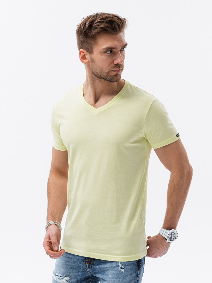 BASIC classic men's tee-shirt with serape neckline - lime green V24 S1369