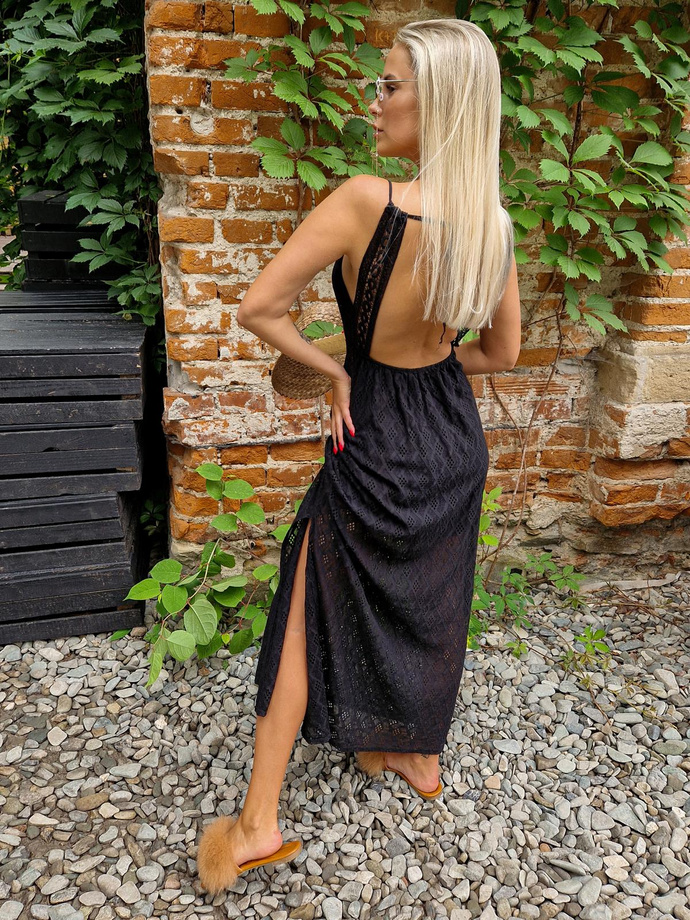 Strapless richelieu and lace maxi dress - DLR109 black