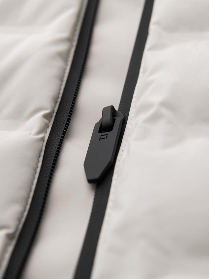 Zimowa kurtka męska z odpinanym kapturem - kremowa V2 OM-JAHP-0150