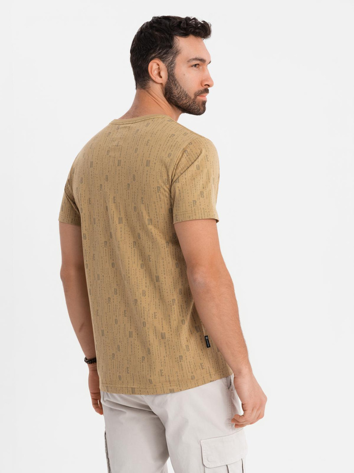 Koszulka bawełniana z nadrukiem i okrągłym dekoltem – ciemnooliwkowa V3 OM-TSFP-0225