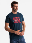 Men's cotton t-shirt with double logo - navy blue V3 OM-TSPT-0210