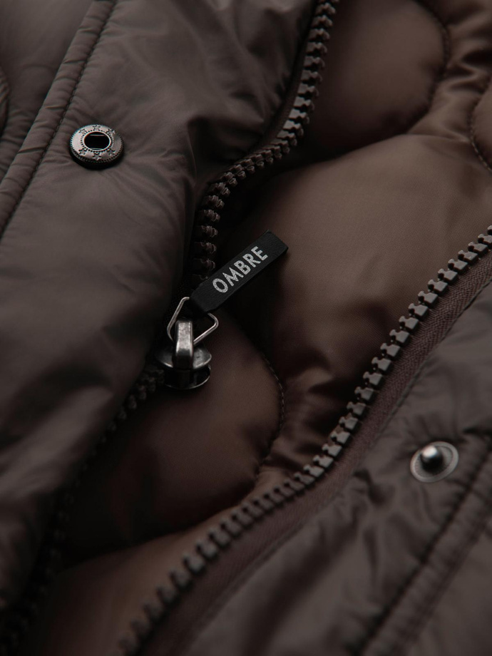 Men's quilted jacket in shirt cut - khaki V3 OM-JALP-0215