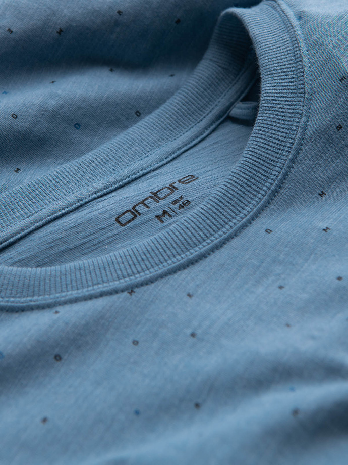 Men's full-print t-shirt with colorful letters - blue denim V4 OM-TSFP-0185