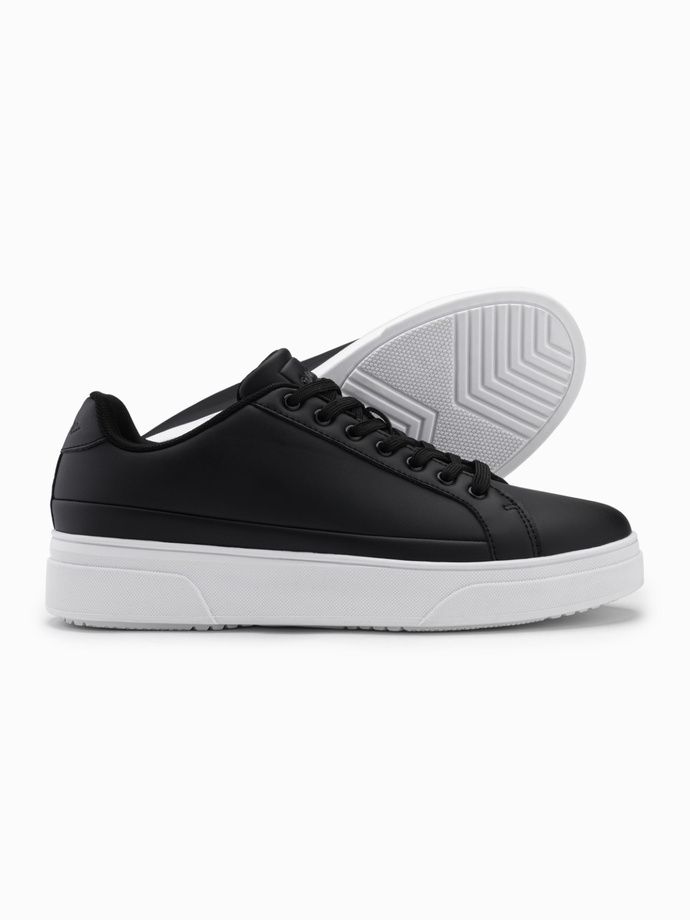 Men's eco leather sneakers shoes with thick sole - black V5 OM-FOSL-0166