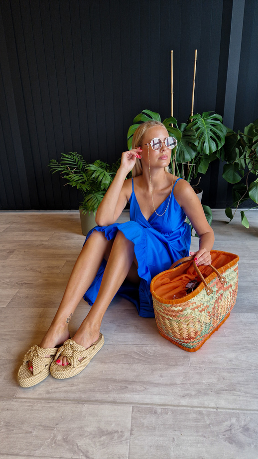 Strapless poplin maxi dress - DLR116 blue