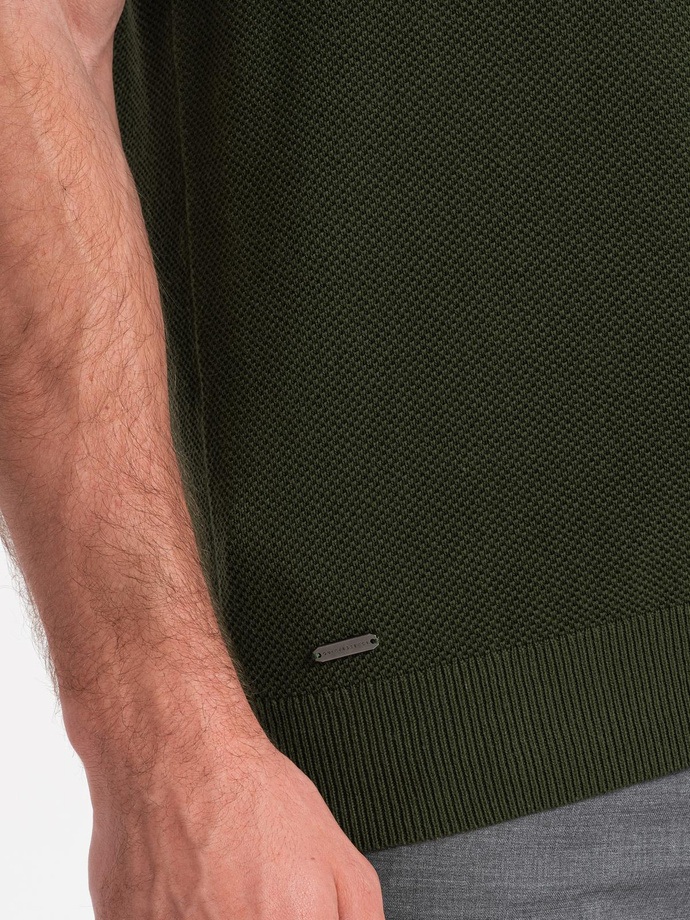 Men's cotton structured knit polo shirt - olive V1 OM-POSS-0117