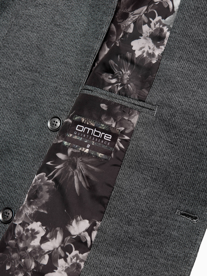 Marynarka męska z łatami na łokciach - czarna V5 OM-BLZB-0108