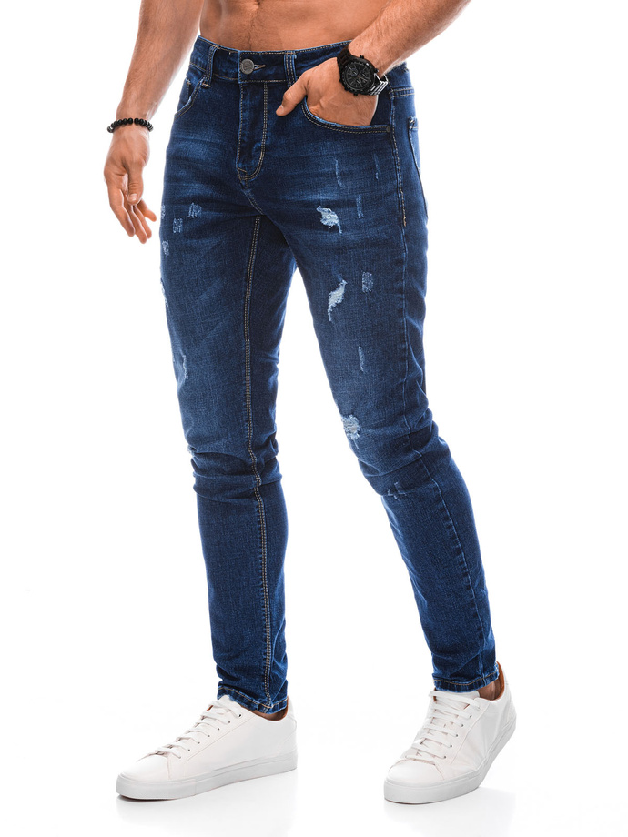 Spodnie męskie jeansowe P1375 - niebieskie