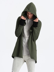 Asymmetrical men's sweatshirt with a spacious hood NANTES - dark olive green B1368