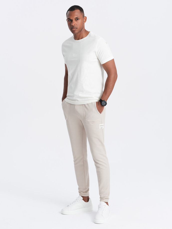 Men's structured knit sweatpants - light beige V1 OM-PASK-0211