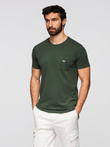 Casual men's t-shirt with patch on pocket - dark olive V4 OM-TSCT-0109