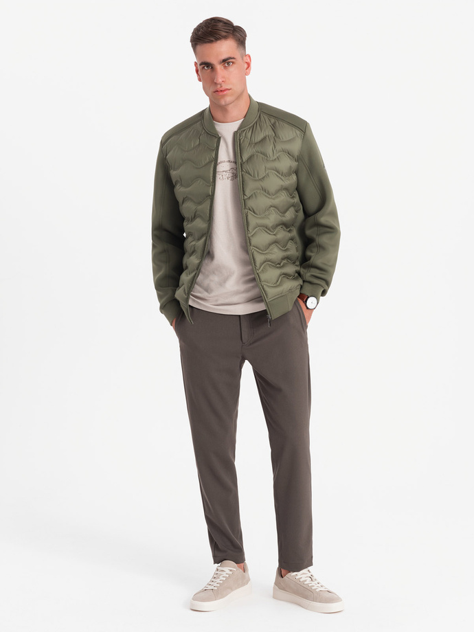 Men's quilted bomber jacket - dark olive green V3 OM-JALP-0141