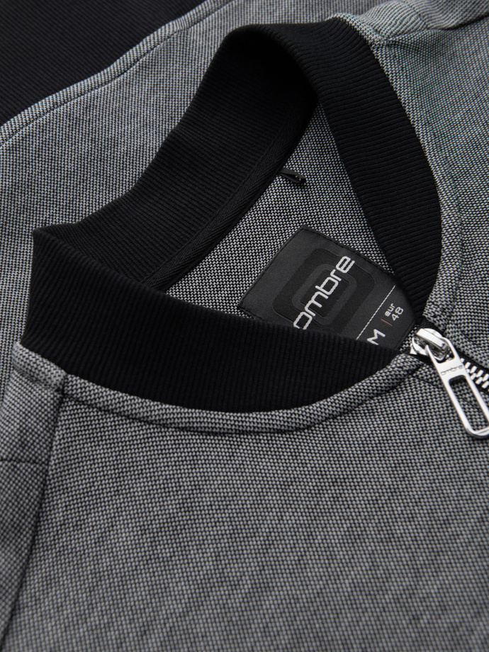 Men's pique knit bomber jacket - black V1 OM-SSZP-0238