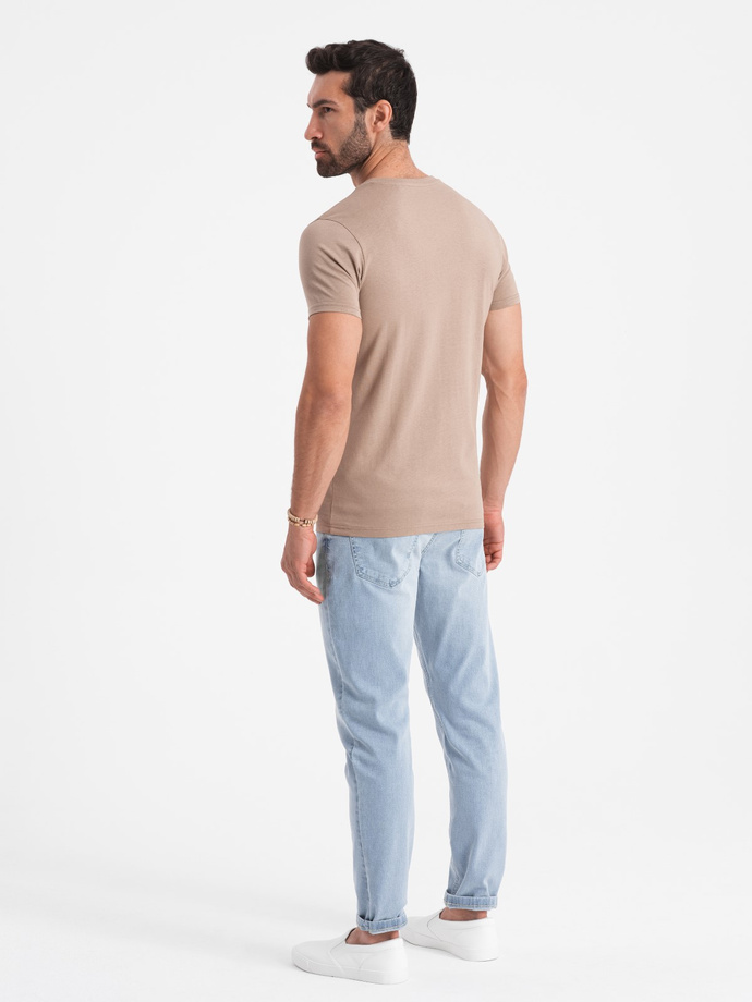 Męska klasyczna bawełniana koszulka z dekoltem w serek BASIC – popielata V21 OM-TSBS-0145