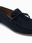 Men's leather moccasin shoes with thong and driver sole - navy blue V4 OM-FOCS-0150