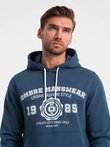 Men's kangaroo hoodie with college style print - navy blue V2 OM-SSPS-0143