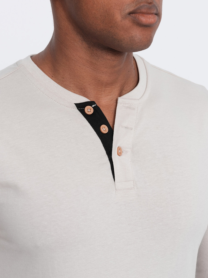Men's longsleeve with buttons at the neckline - light beige V6 OM-LSCL-0107