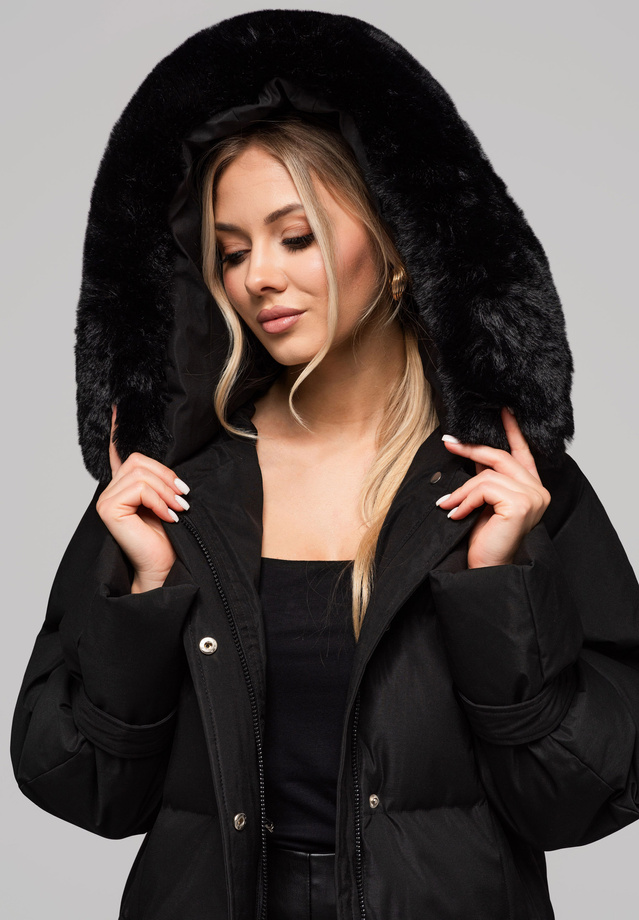 Women's insulated jacket with fur OW-JAHP-0105 v1 - black