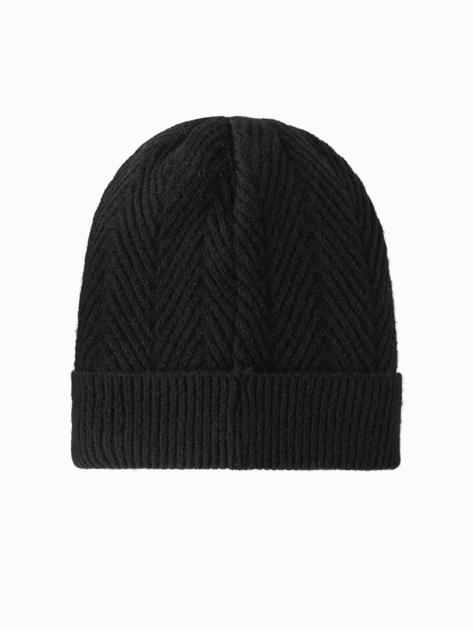 Men's knitted sweater-knit cap with patch - black V1 OM-ACWH-0122