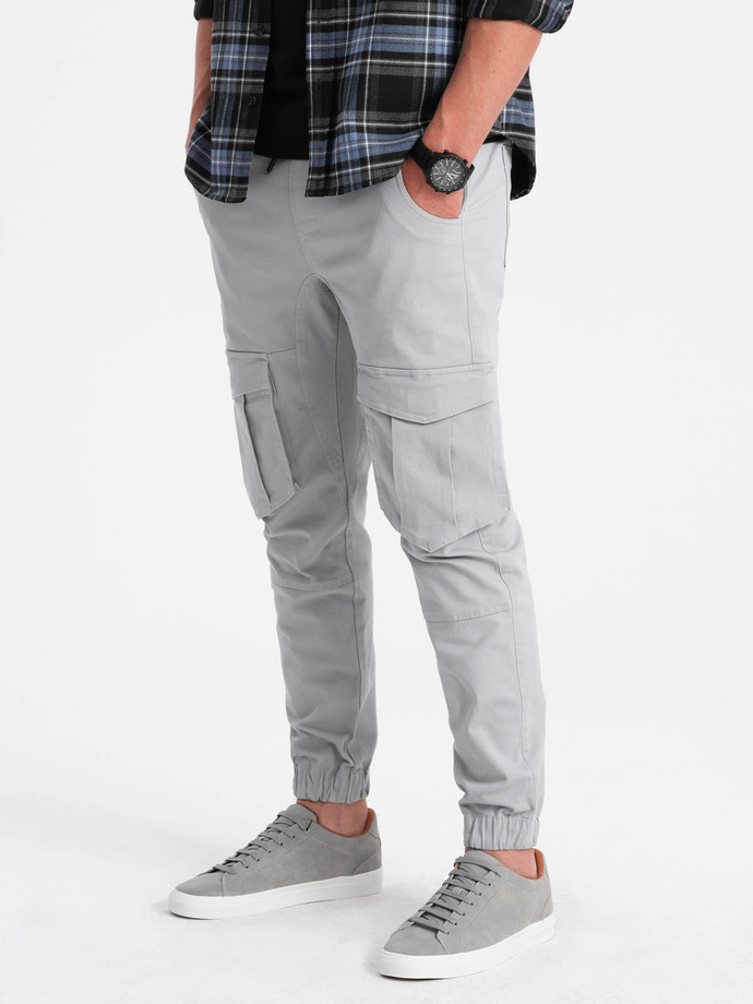 Men's JOGGERY pants with cargo pockets - gray V2 P886