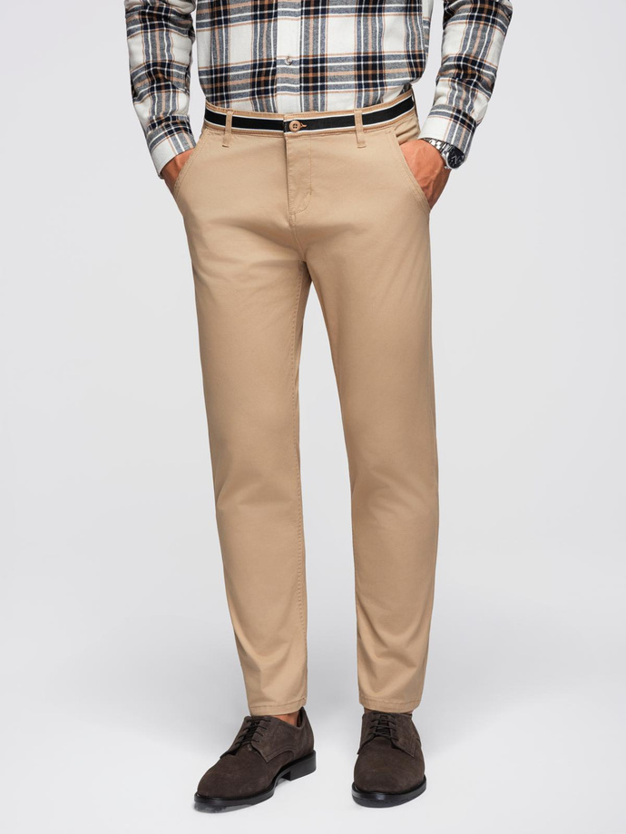Men's chino pants with decorative waistband - sand V5 OM-PACP-0118