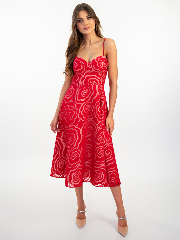 MARILYN midi dress with flowers DLR134 - red