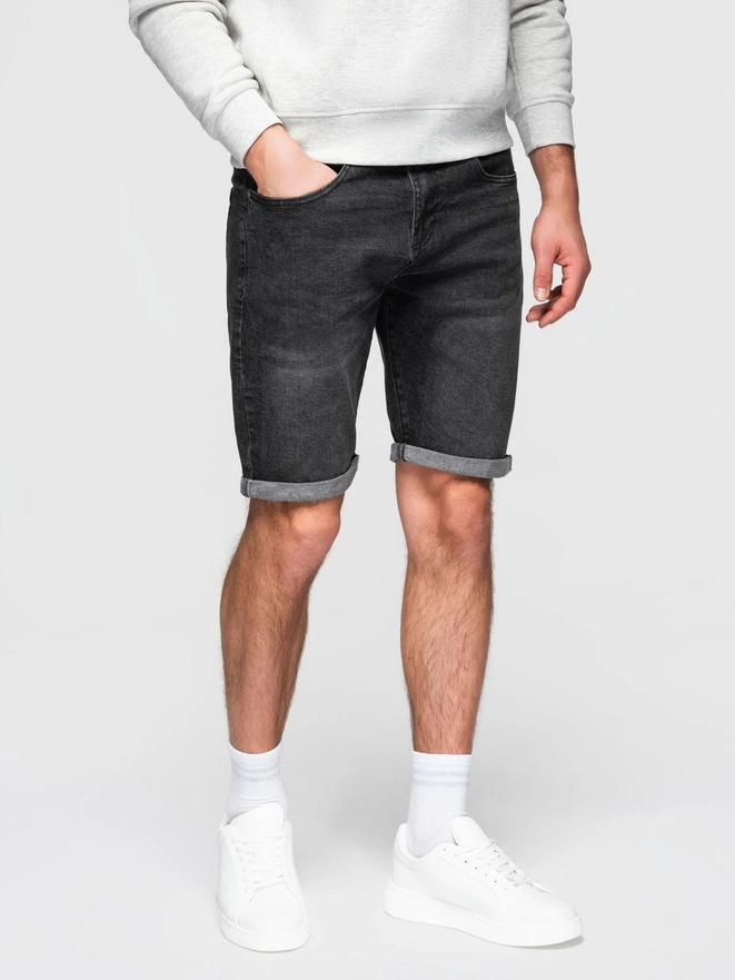 Men's denim shorts with rolled up leg - black V3 OM-SRDS-0164