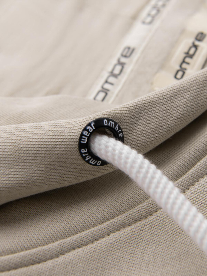 Męska bluza dresowa BASIC kangurka z kapturem - jasnobeżowa V1 B1674