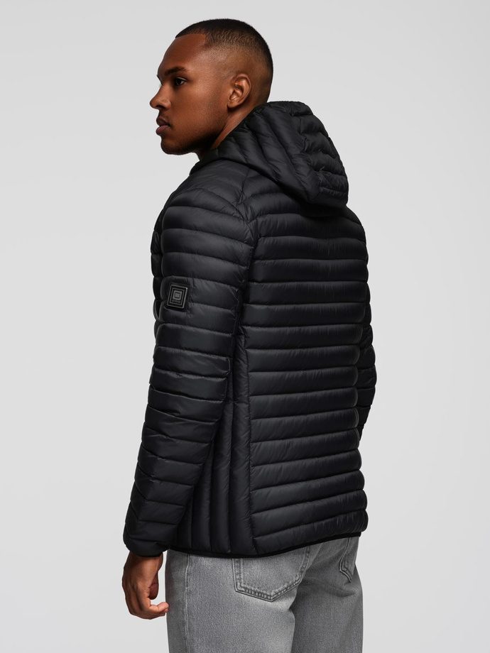 Ultralight men's natural down jacket with stowable pouch - black V1 OM-JALP-0211