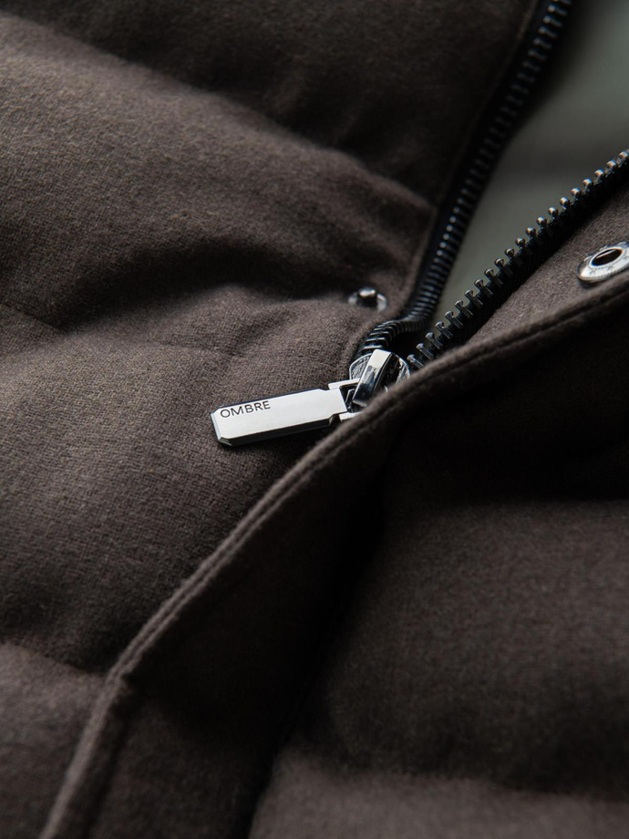 Men's quilted wool sleeveless jacket - olive melange V4 OM-JAVJ-0200