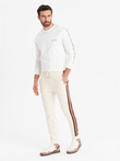 Men's sweatpants with piping and ribbing on the legs - cream V3 OM-PASK-0258