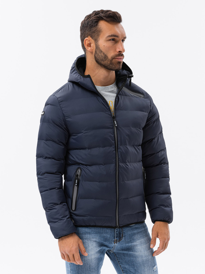 Men's mid-season quilted jacket - dark grey C451