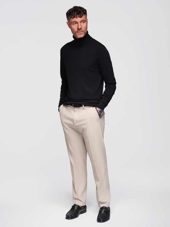 Men's knitted fitted turtleneck with viscose - black V1 OM-SWTN-0101
