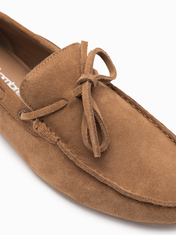 Men's moccasin leather shoes with thong and driver sole - brown V3 OM-FOCS-0150
