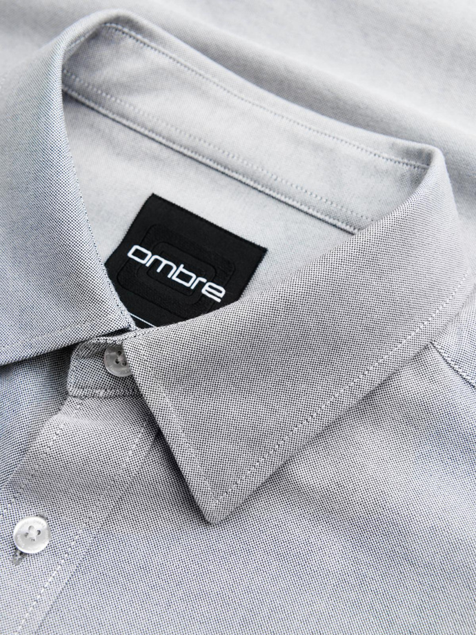 Elegant men's oxford shirt with embroidery - light grey V2 OM-SHOS-0172