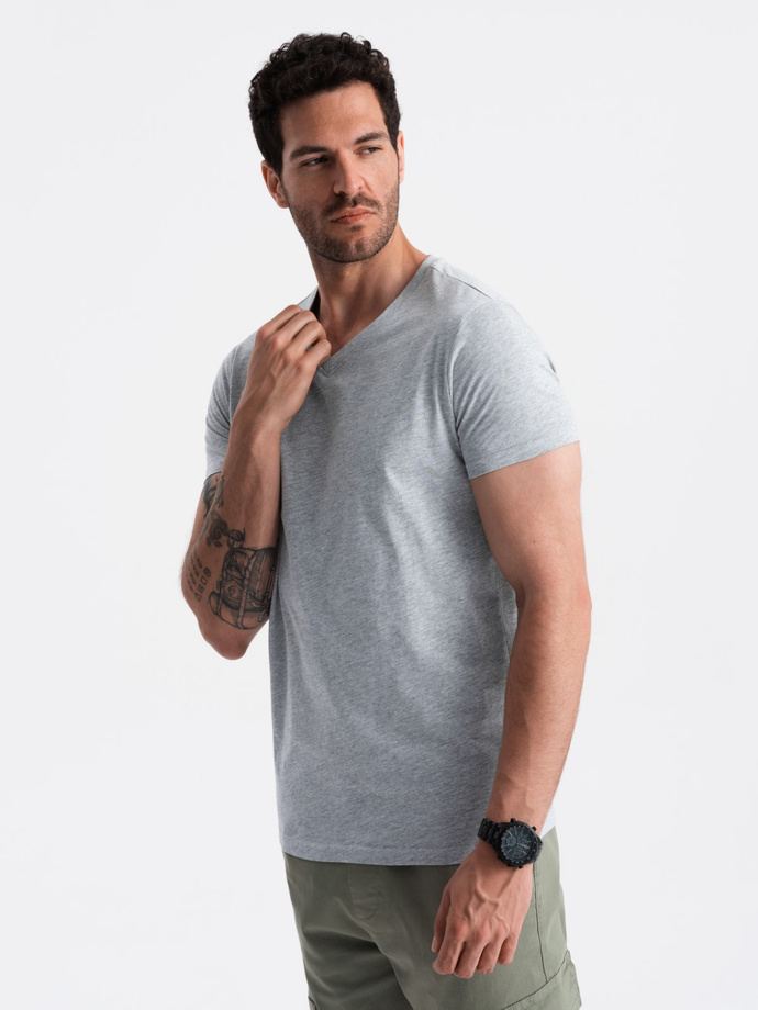 BASIC men's classic cotton tee-shirt with a crew neckline - grey melange V16 OM-TSBS-0145