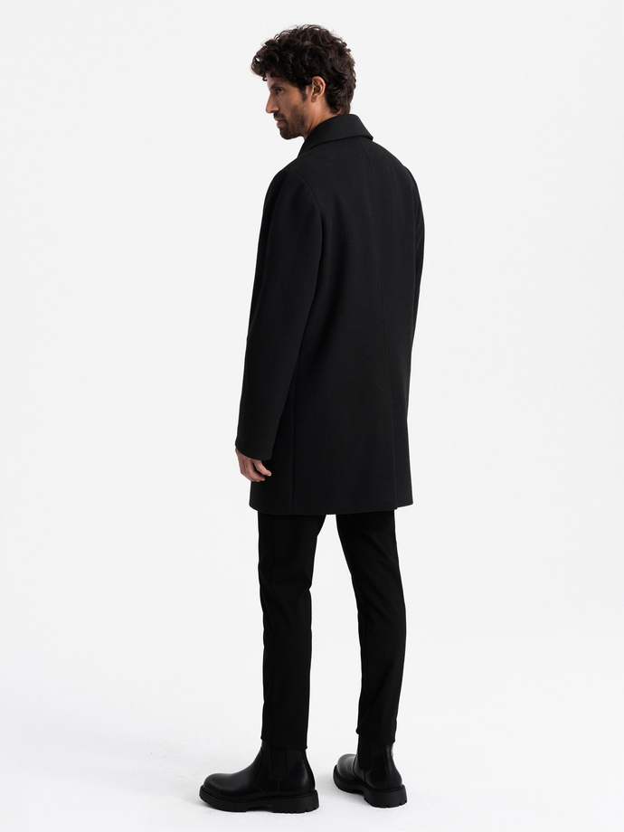 Męski dwurzędowy płaszcz z ozdobnymi guzikami – czarny V2 OM-COWC-0109