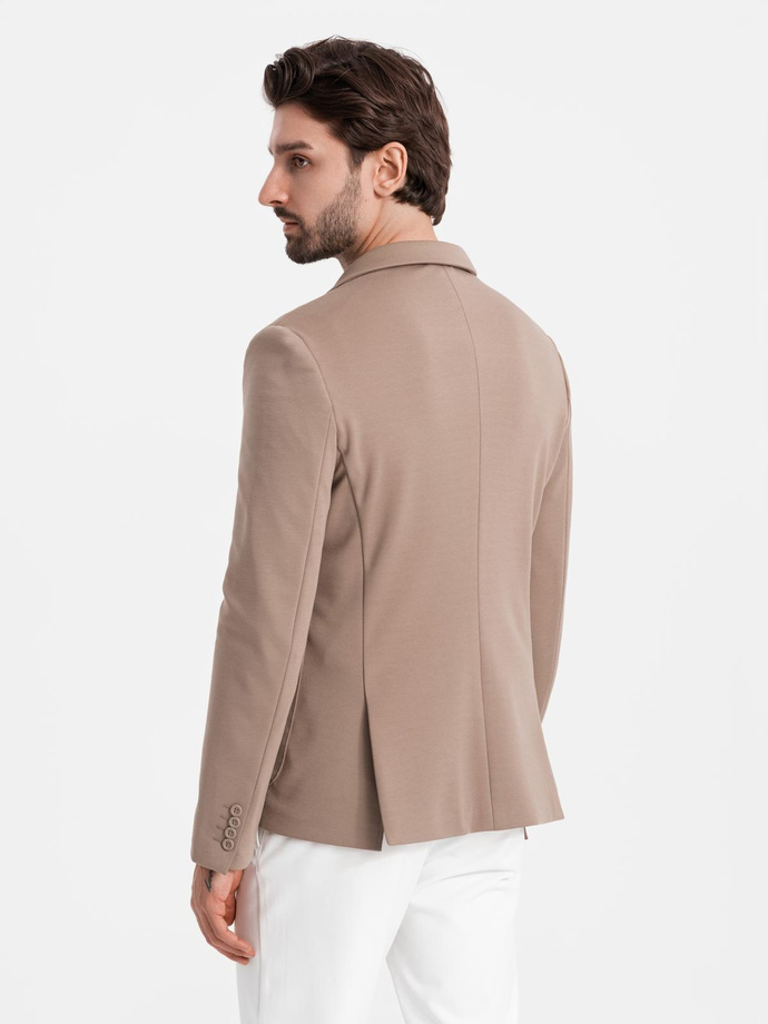 Men's jacket with patch pockets - dark beige V3 OM-BLZB-0127