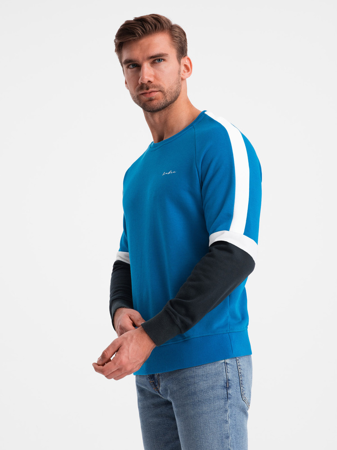 Tri-color men's sweatshirt with raglan sleeves - blue V4 OM-SSNZ-22FW-003 