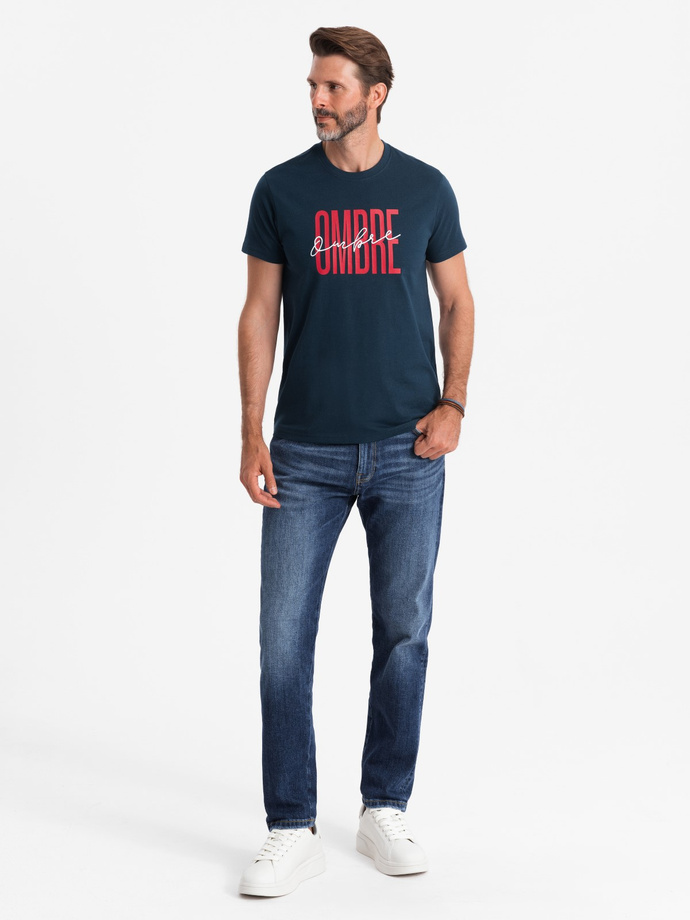 Men's cotton t-shirt with double logo - navy blue V3 OM-TSPT-0210
