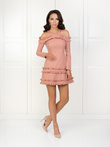 Women's mini dress with ruffles and long sleeves DLR169 - peach