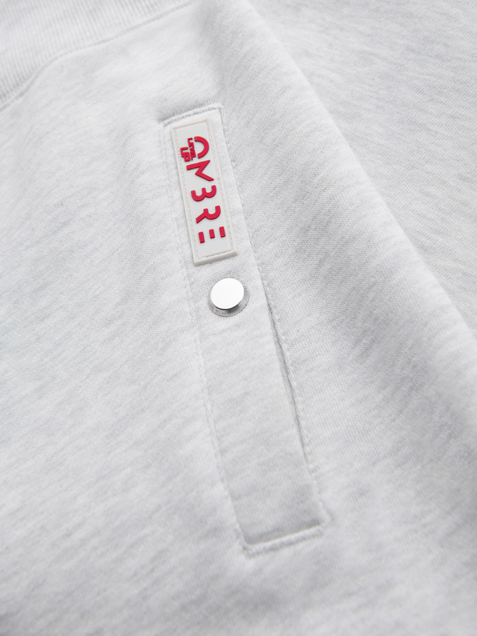 Męska bluza dresowa z wysokim kołnierzem i lampasami – szary melanż V1 OM-SSZP-0219